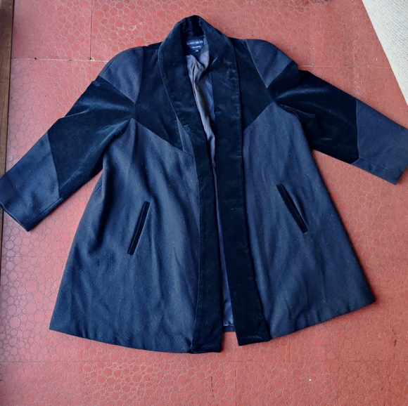 Donny Brook Jackets & Blazers - 80s Donnybrook Wool Velvet Open Car Coat Women's 12 Black Trapeze Minimalist